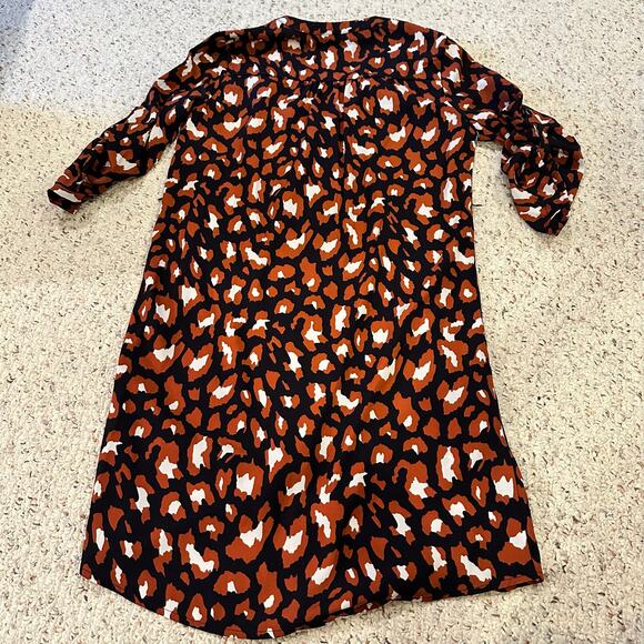 41 Hawthorn Womens XS Belted Shirt Dress Animal Print Roll Tabs Brown Career - Picture 3 of 8